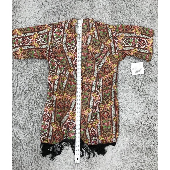 NWT Lularoe Monroe kimono S Paisley butterflies Black Fringe - Picture 6 of 8